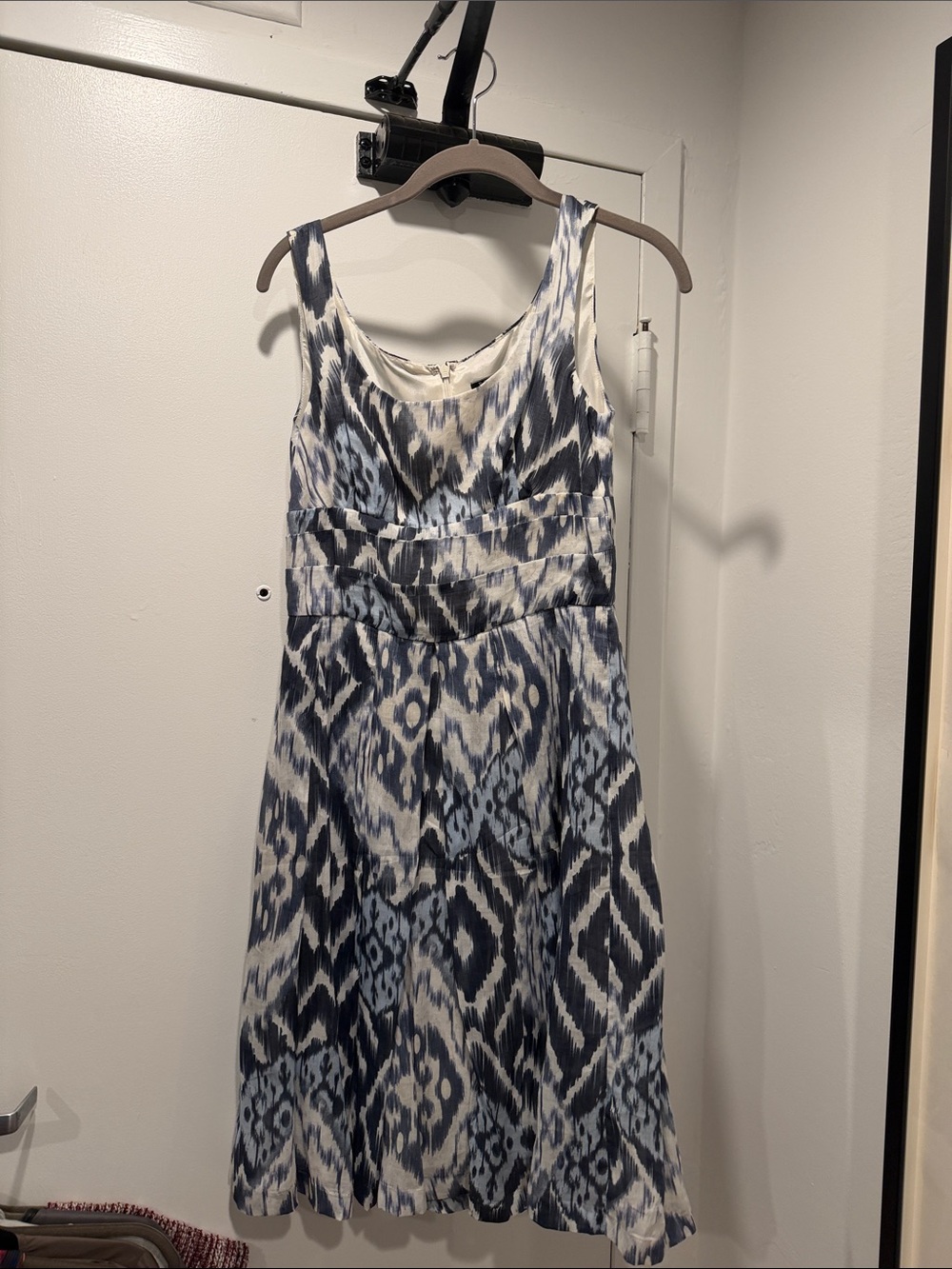 Peruvian Connection Navy and White Ikat Sleeveless Dress